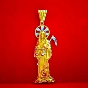 Santa Muerte Gold pendant 14ksolid yellow gold Nuestra Señora de la Santa Muerte